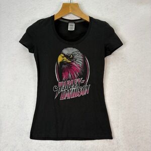 Harley-Davidson Black Eagle Graphic Scoop Neck T-Shirt Womens XS Biker Core